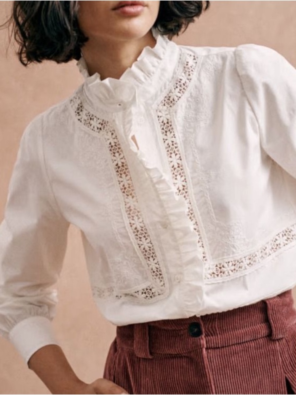 Sezane ULYSSE SHIRT White Blouse with embroidery details - Picture 7 of 9